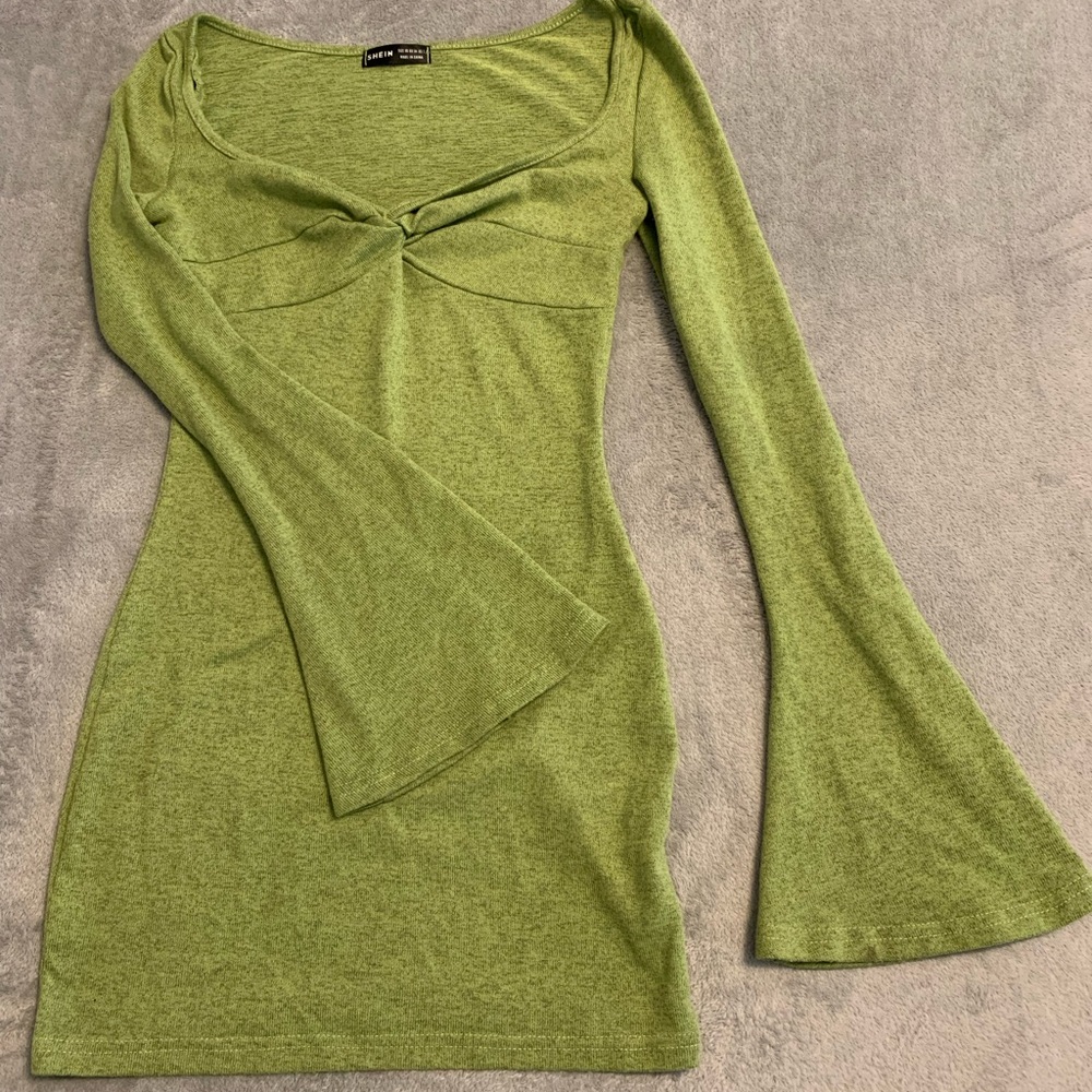 SHEIN Light Green Long Sleeve Dress